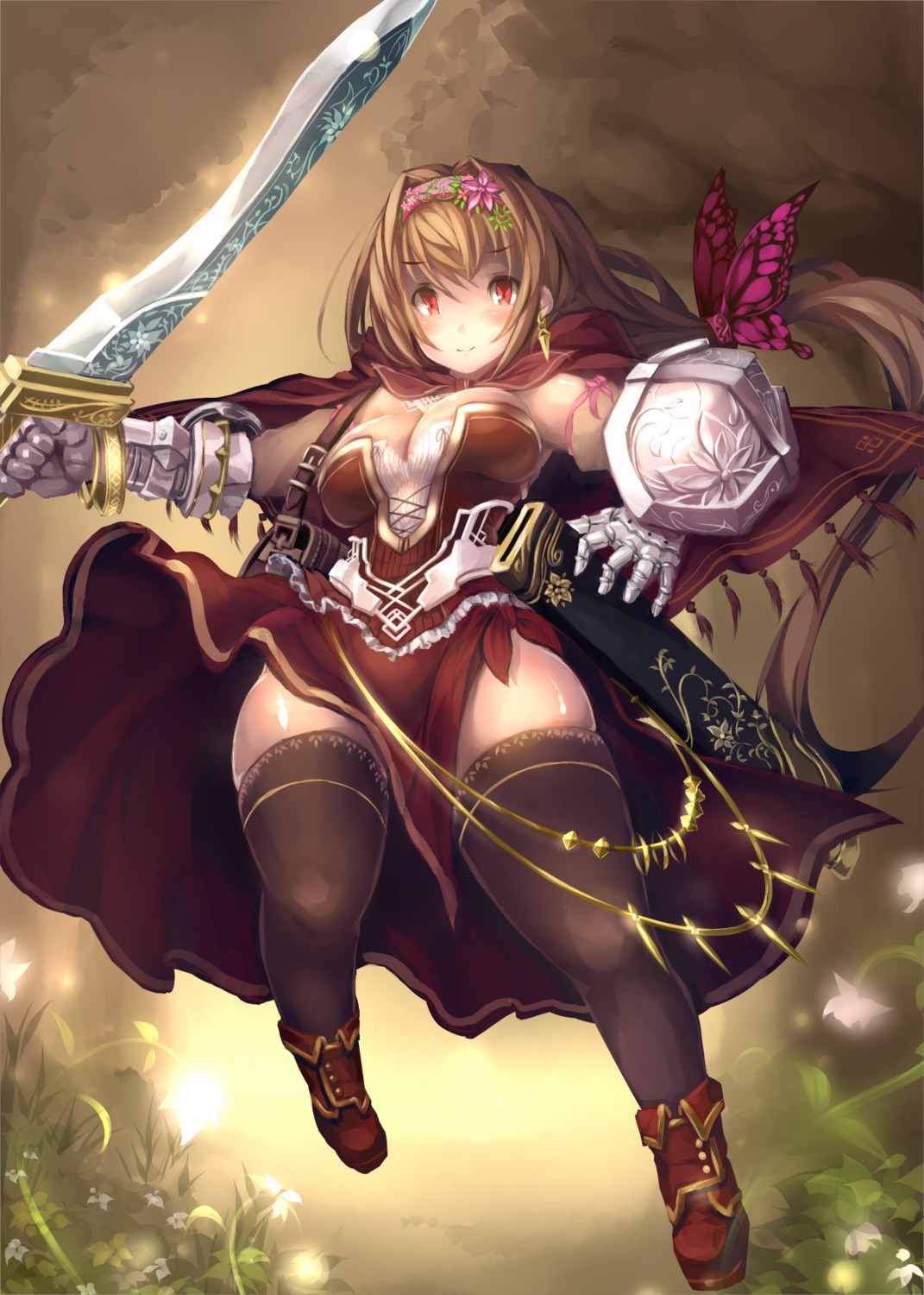 armor cleavage sword thighhighs usuki_(graygreed)