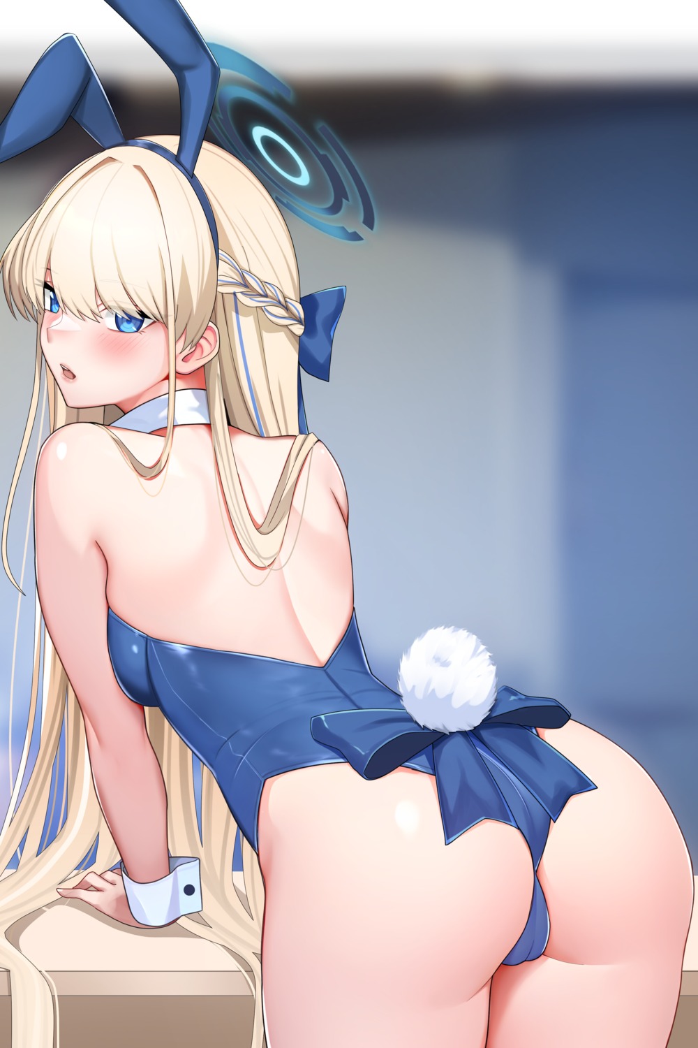 animal_ears ass asuma_toki blue_archive bunny_ears bunny_girl entogman halo no_bra tail