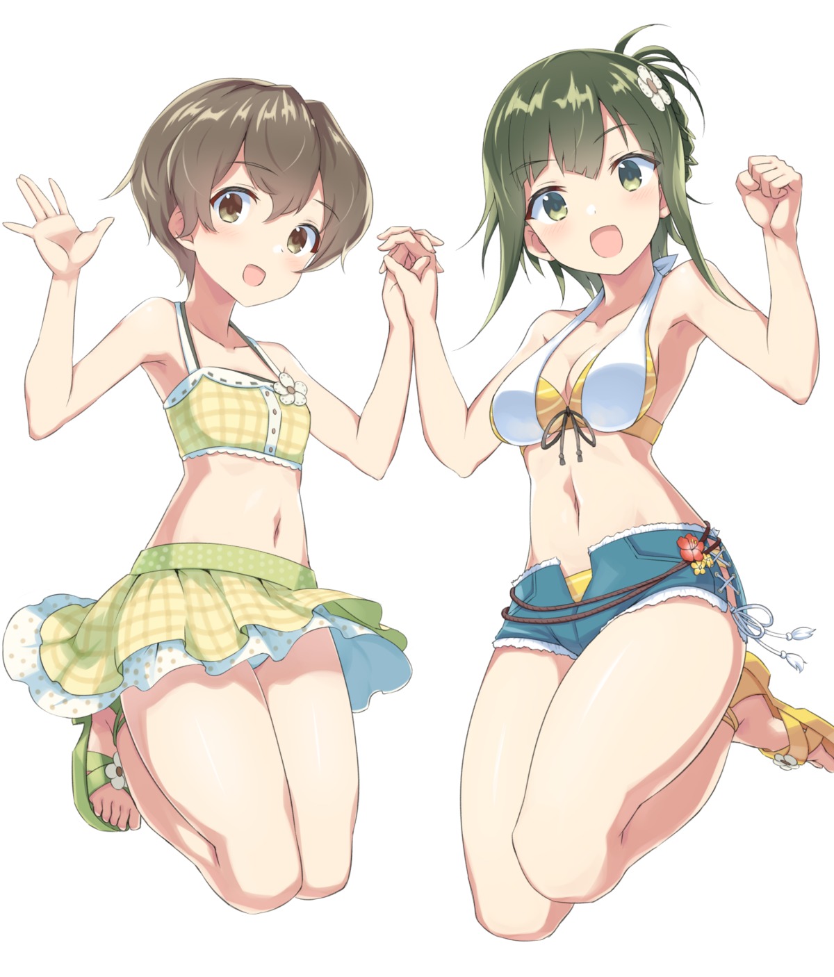 bikini cleavage fujimori_mito nogi_wakaba_wa_yuusha_de_aru pera shiratori_utano skirt_lift swimsuits