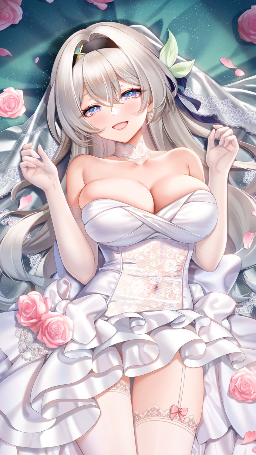 dress firefly honkai:_star_rail jg&solin no_bra see_through stockings thighhighs wedding_dress