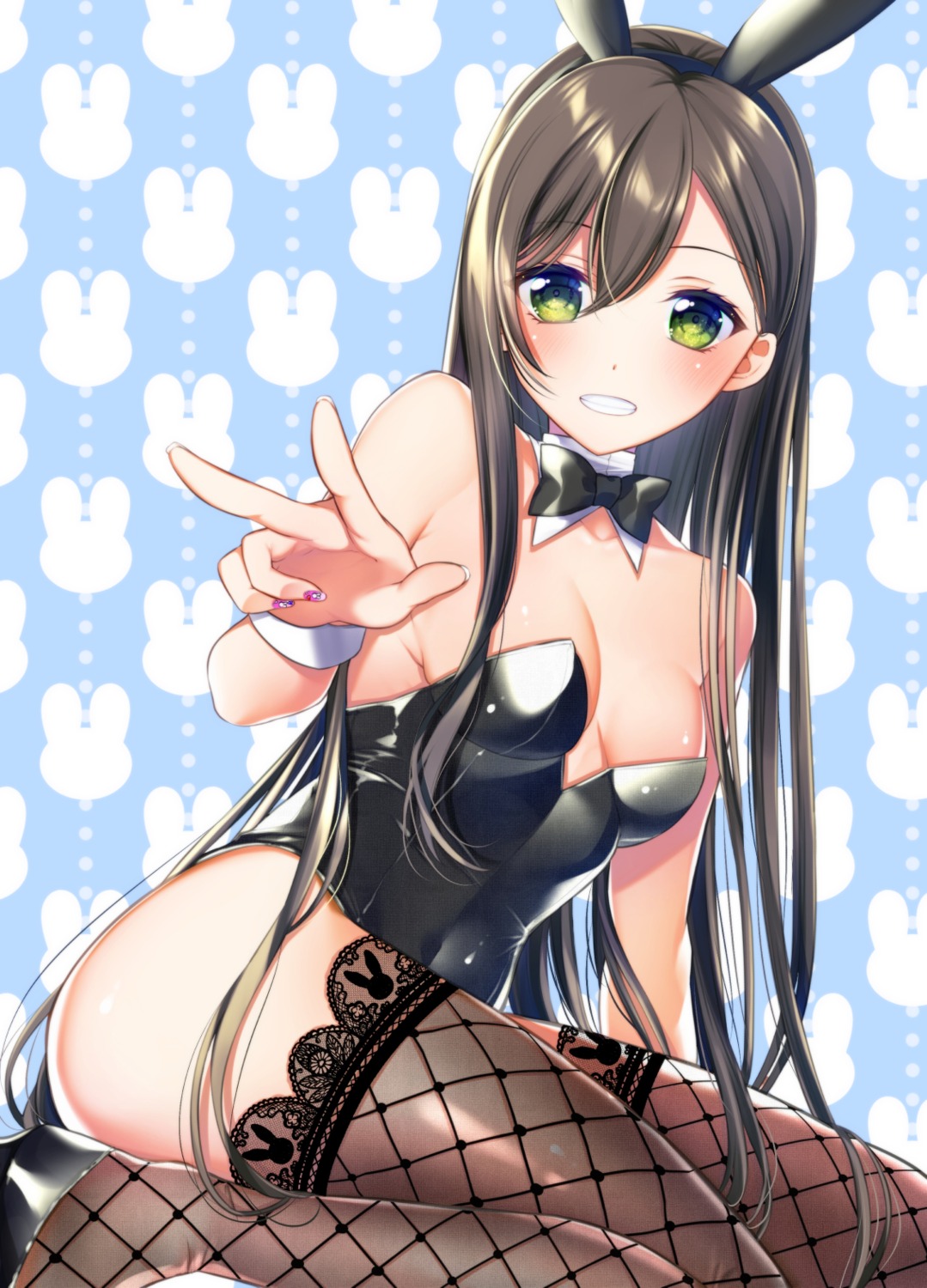 animal_ears bang_dream! bunny_ears bunny_girl fishnets hanazono_tae no_bra thighhighs tsurugi_hikaru