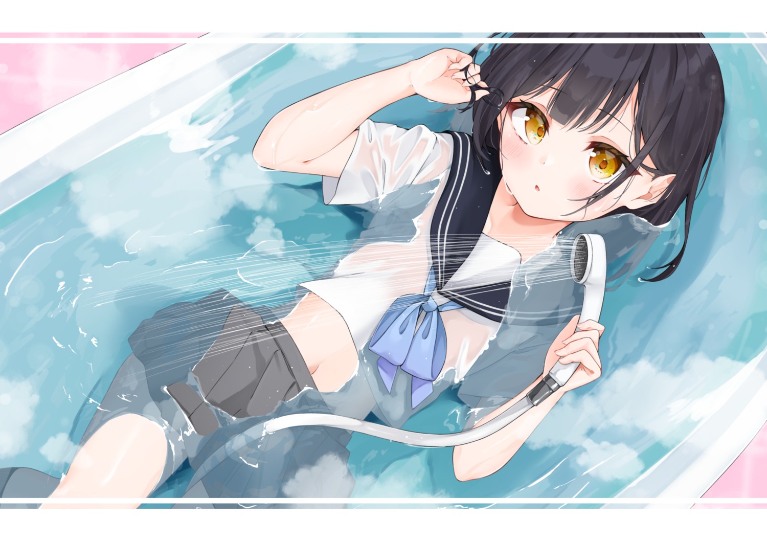 hijouguti loli see_through seifuku wet wet_clothes