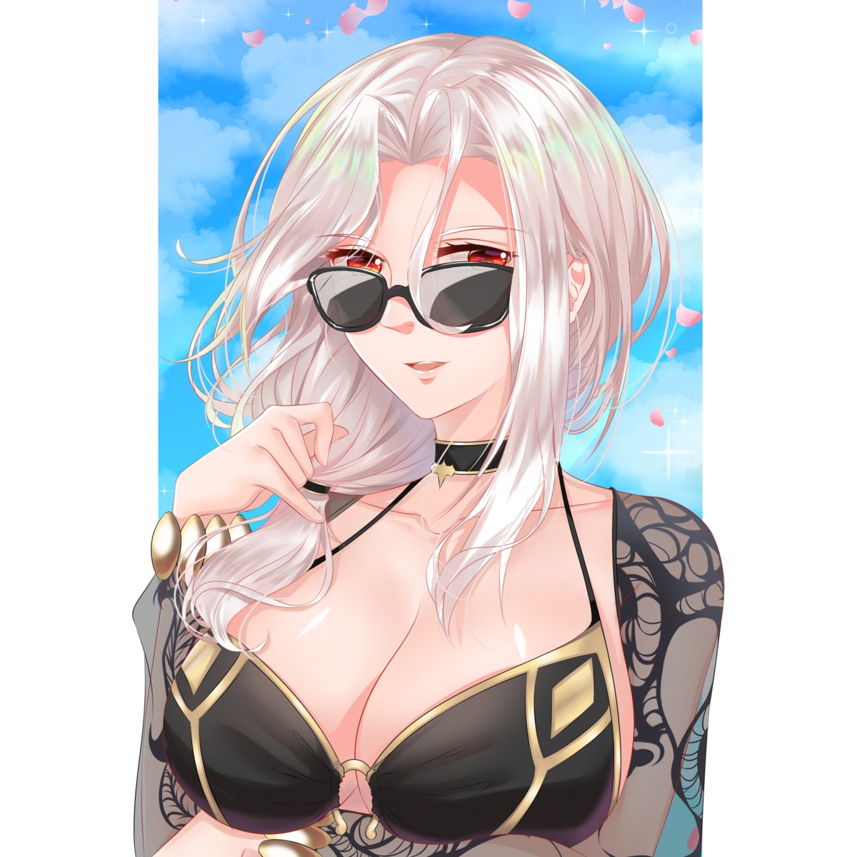 bikini_top breast_hold carmilla_(fate/grand_order) cleavage fate/grand_order megane sd4869 see_through swimsuits