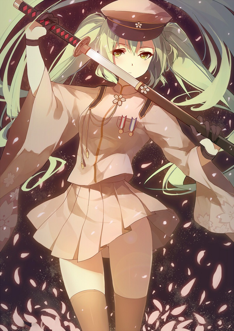 caidychen hatsune_miku senbon-zakura_(vocaloid) sword thighhighs vocaloid