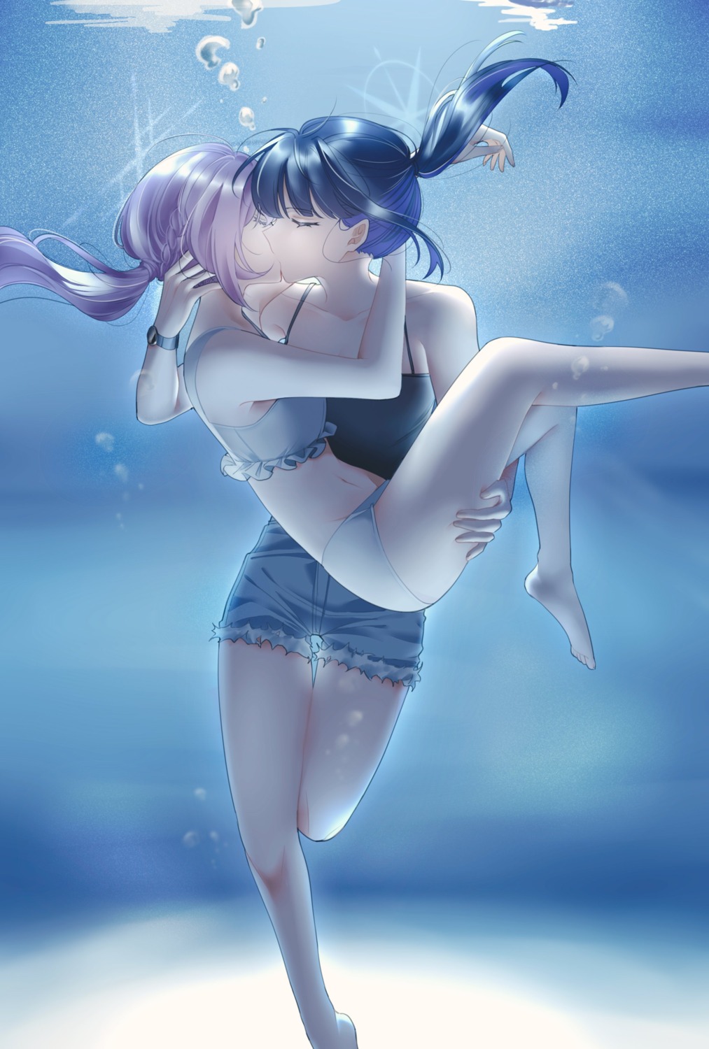 arikalovesyou2 bikini blue_archive hakari_atsuko halo joumae_saori swimsuits wet yuri