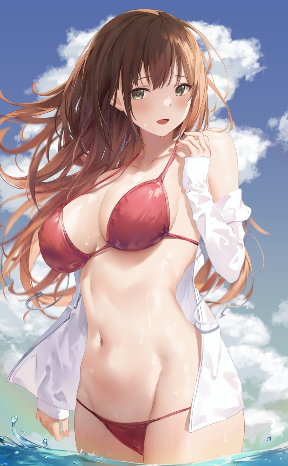 bikini erect_nipples open_shirt suzuame_yatsumi swimsuits wet wet_clothes