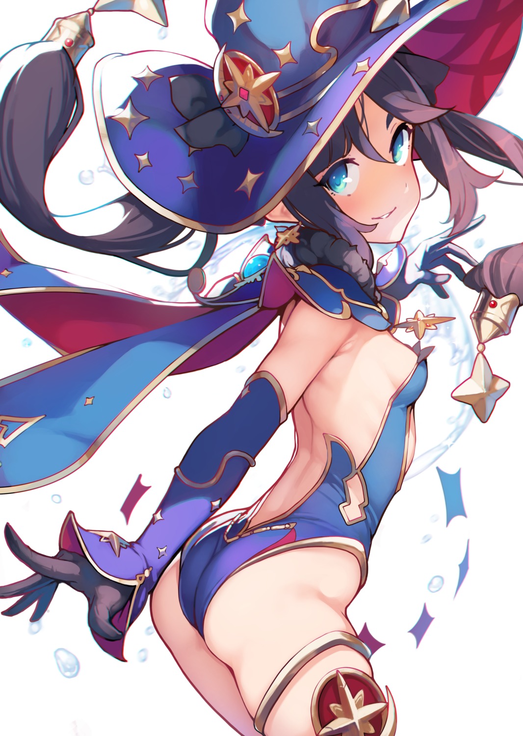 ass ataruman garter genshin_impact leotard mona_megistus no_bra witch