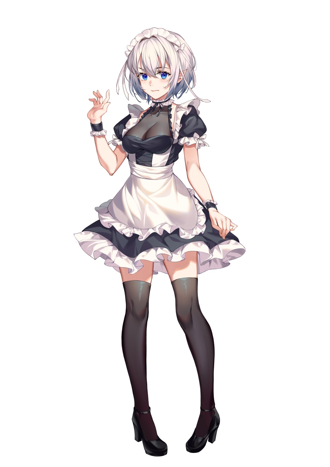 heels maid pointy_ears thighhighs