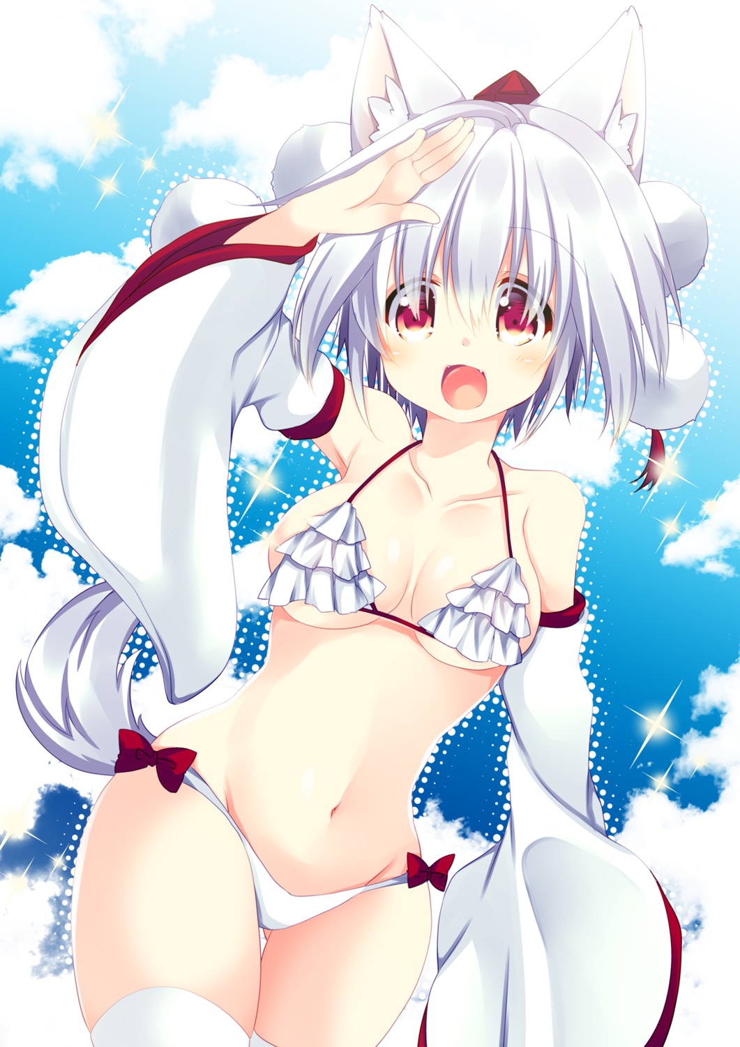 animal_ears bikini hikanyan inubashiri_momiji swimsuits tail thighhighs touhou underboob