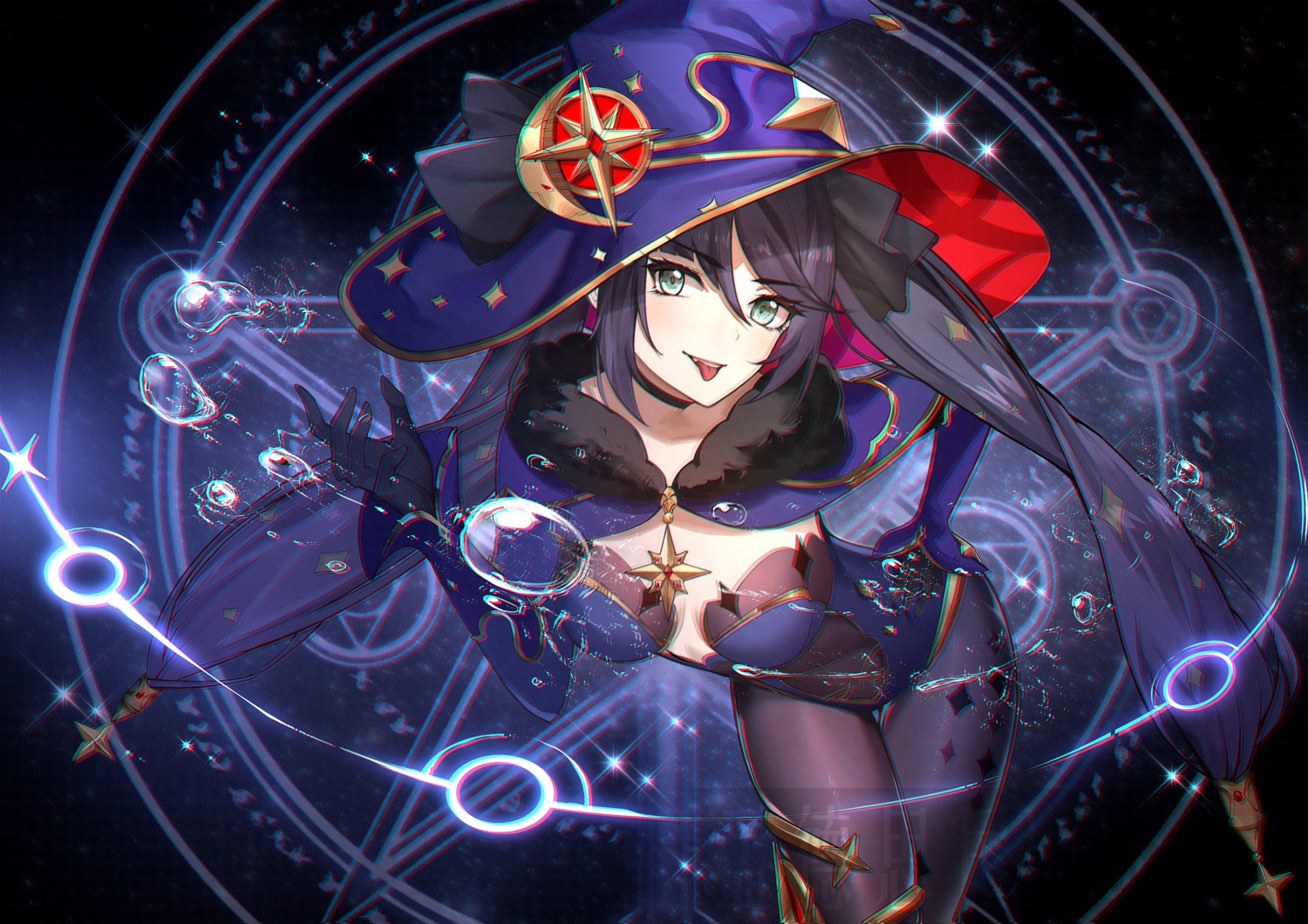 garter genshin_impact izaac leotard mona_megistus no_bra pantyhose witch