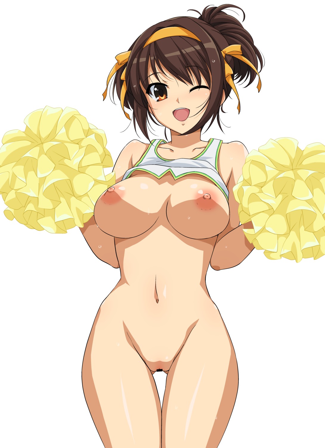 bottomless breasts censored cheerleader haruhisky nipples no_bra pussy shirt_lift suzumiya_haruhi suzumiya_haruhi_no_yuuutsu