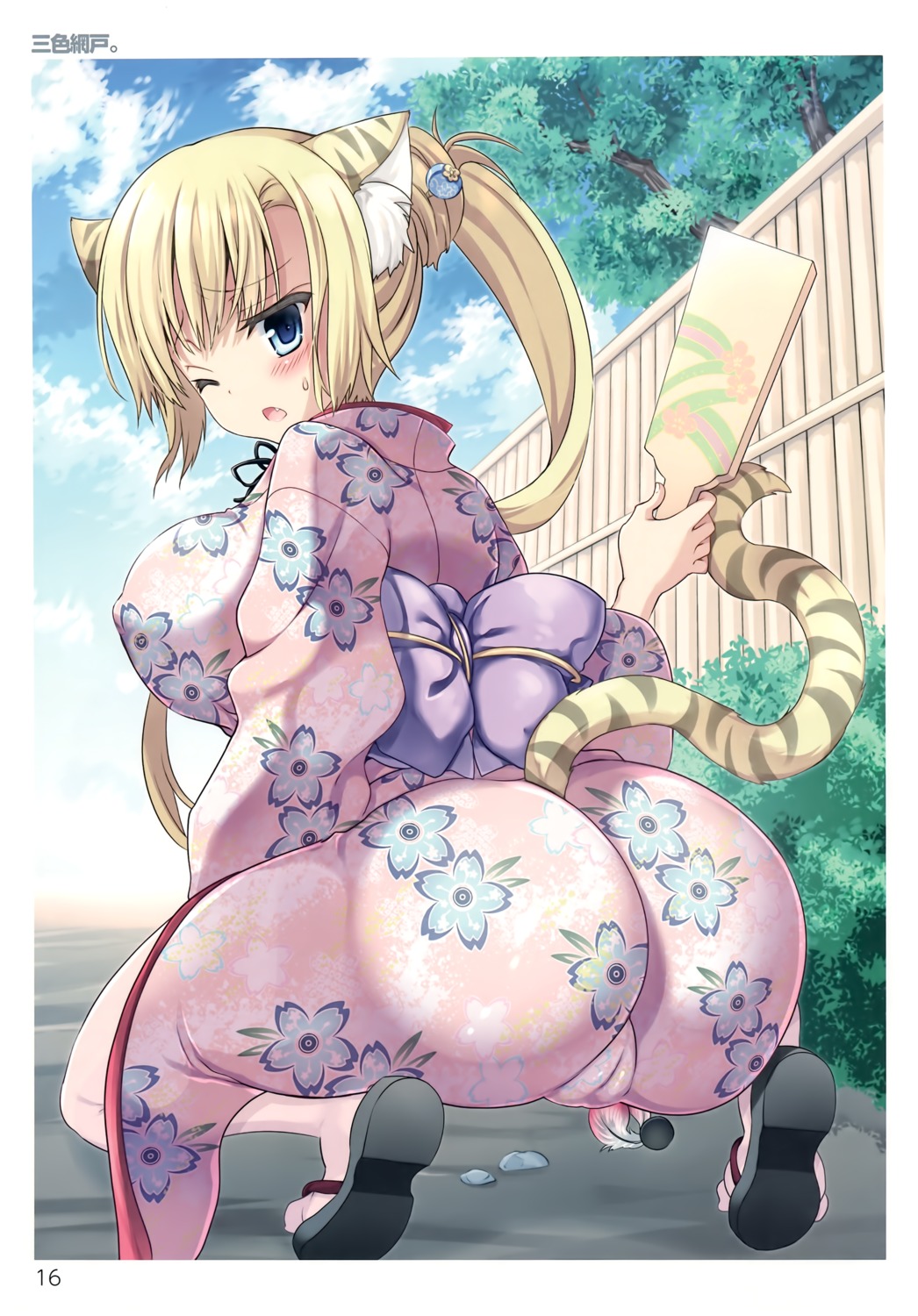 animal_ears ass cameltoe erect_nipples kimono sansyoku_amido. tail toranoana