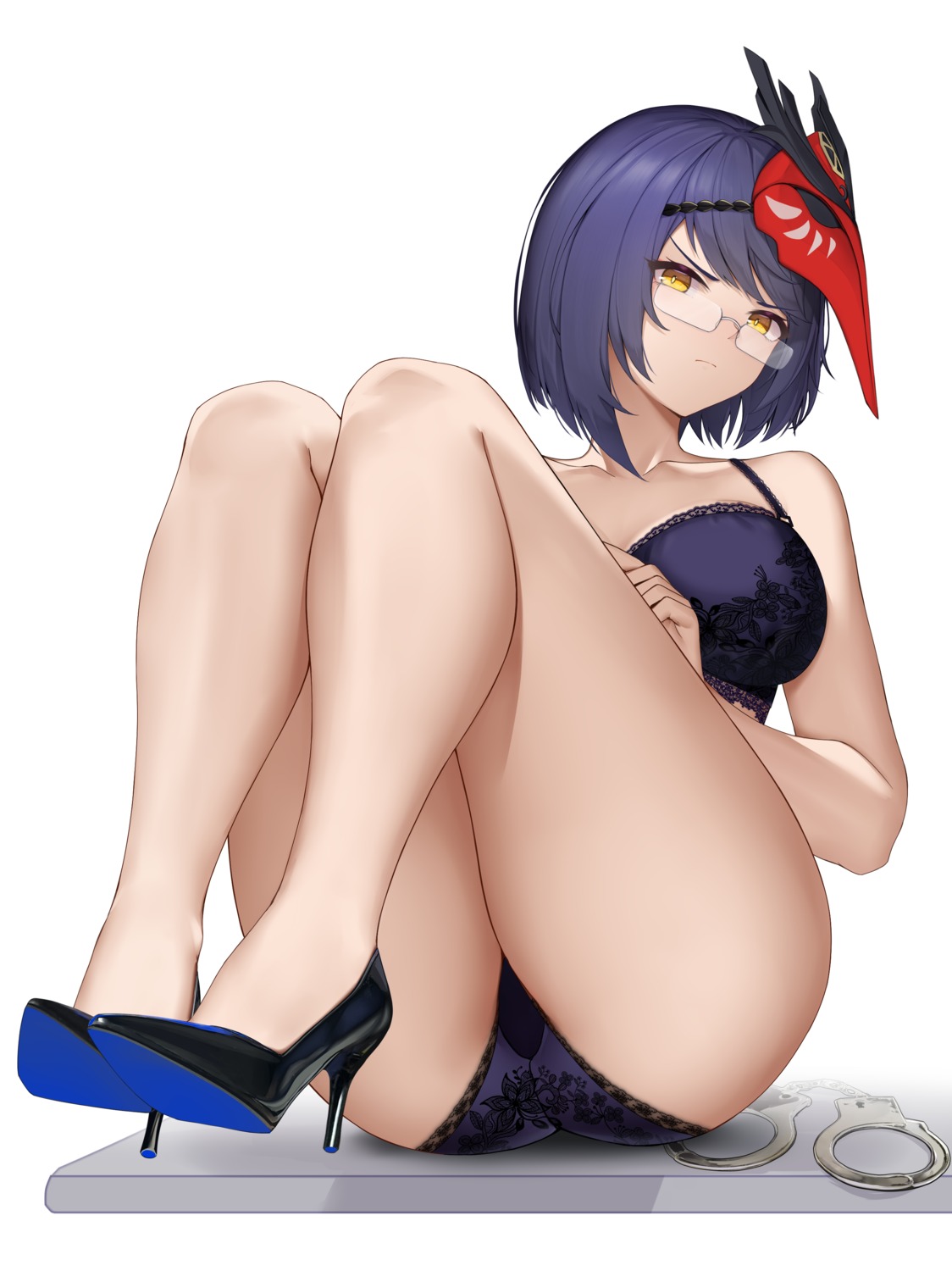 bra genshin_impact heels kujou_sara megane pantsu terebi_(shimizu1996)