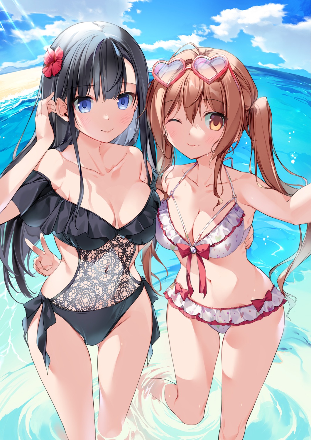 aomi_kanon bikini cleavage karory megane see_through selfie swimsuits tsukiishi_koyuki wet