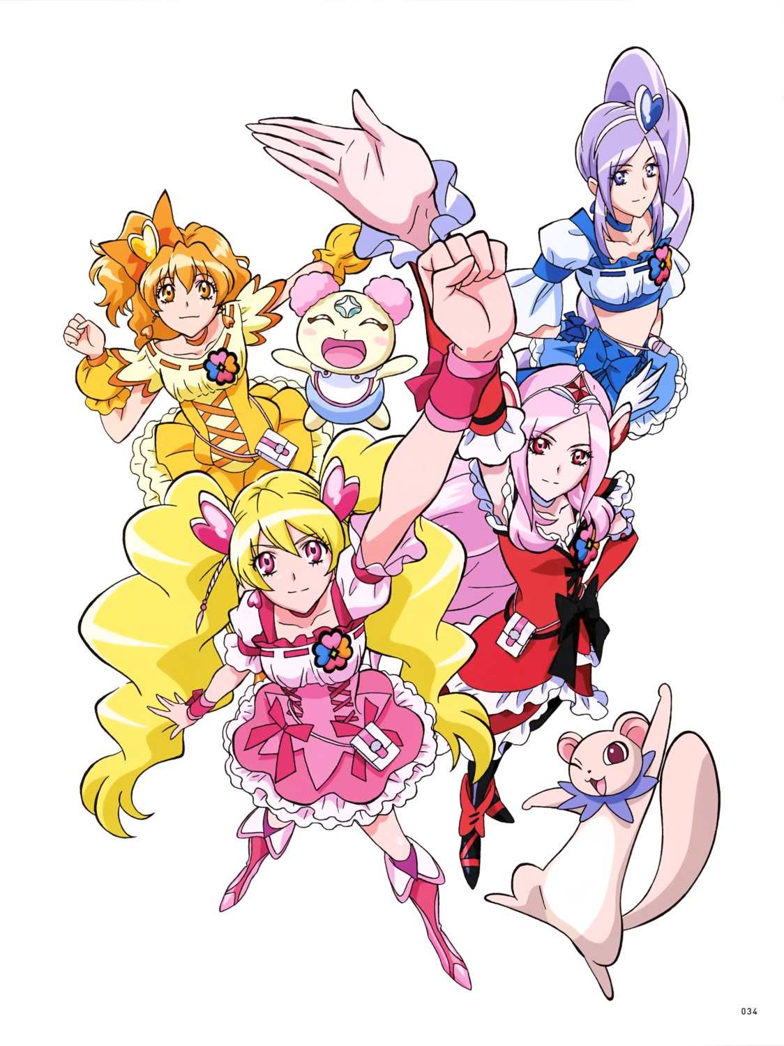 aono_miki chiffon_(precure) dress fresh_precure! higashi_setsuna momozono_love pantyhose precure tarte_(fresh) yamabuki_inori