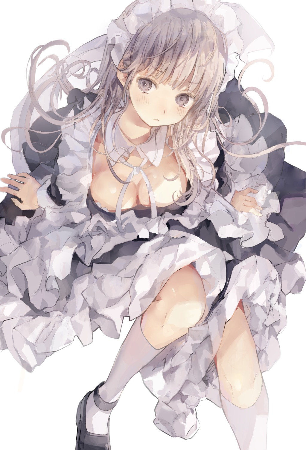 bra cleavage iijima_masashi maid skirt_lift