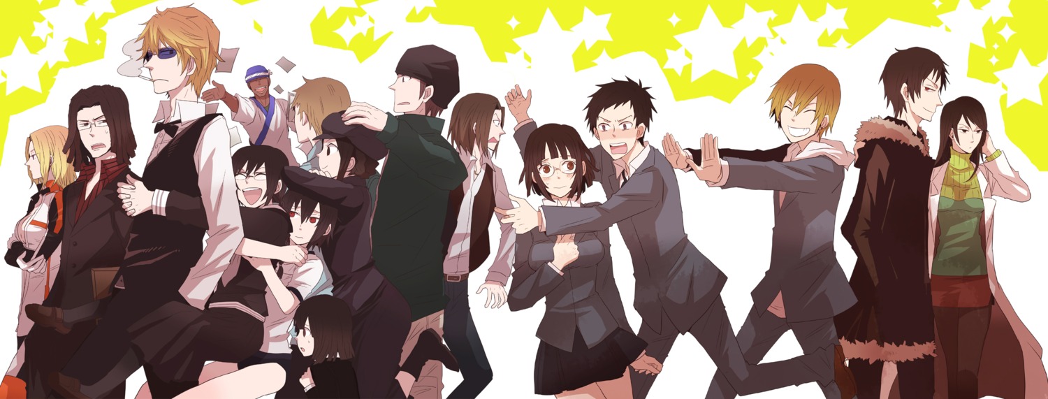 awakusu_akane durarara!! gym_uniform heiwajima_shizuo kadota_kyouhei karisawa_erika kida_masaomi megane orihara_izaya orihara_kururi orihara_mairu pantyhose ryuugamine_mikado sdc seifuku simon_brezhnev sonohara_anri tanaka_tom togusa_saburou vorona yagiri_namie yumasaki_walker