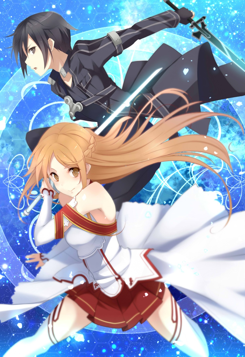 asuna_(sword_art_online) kirito kujou_ichiso sword sword_art_online thighhighs