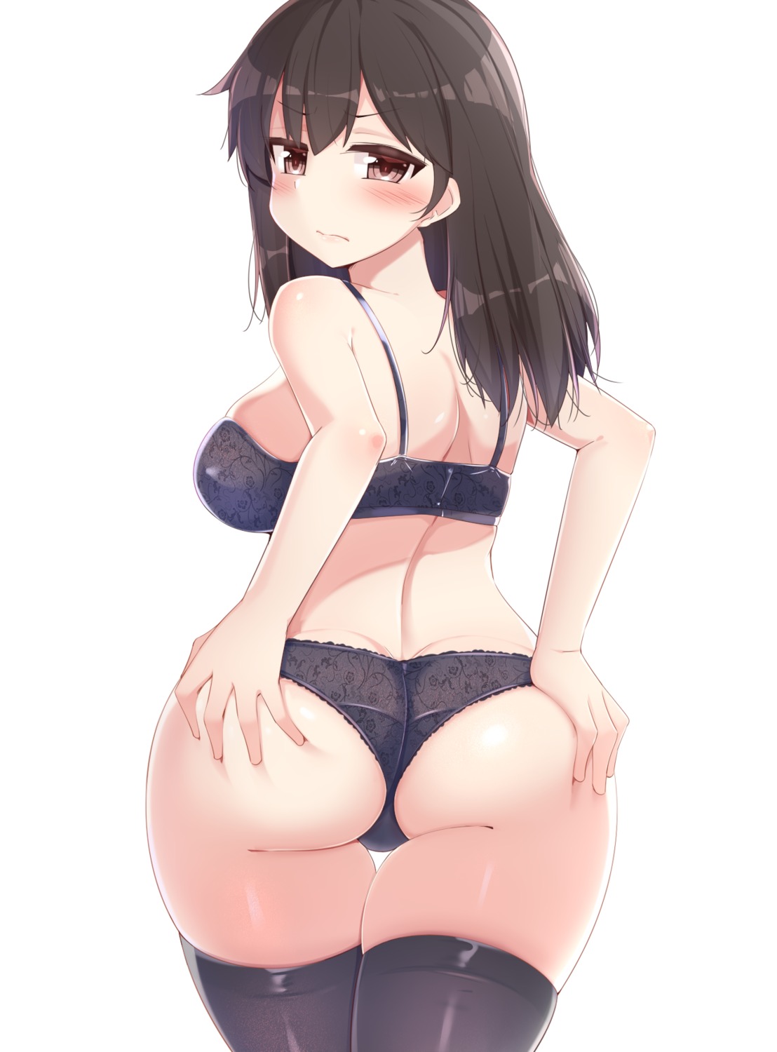 ass ass_grab bra kaga_(kancolle) kantai_collection kurokoshou_(emuburemu123) pantsu thighhighs thong