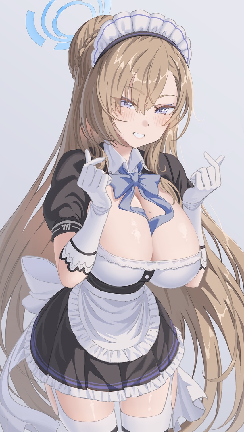 blue_archive halo ichinose_asuna maid no_bra o-los stockings thighhighs