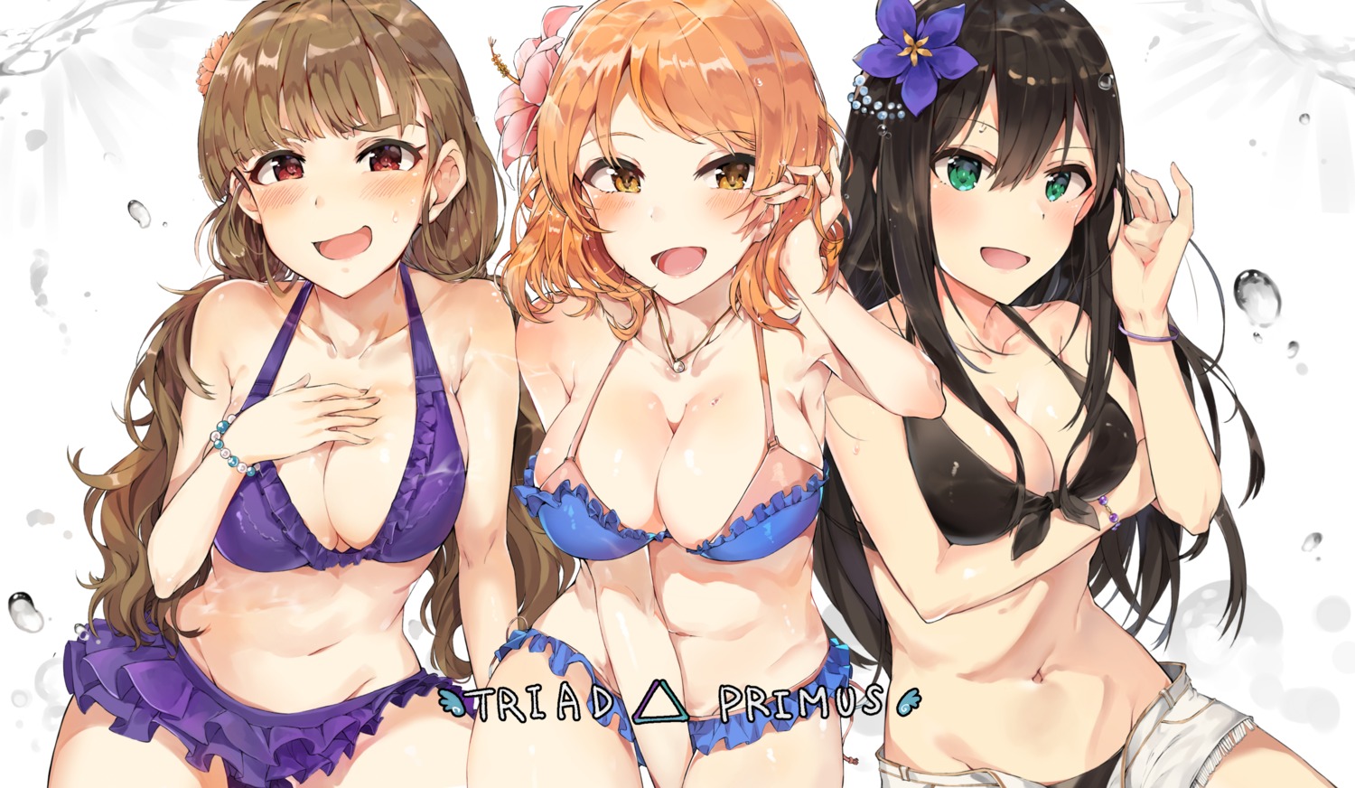 bikini breast_hold cleavage houjou_karen kamiya_nao shibuya_rin swimsuits the_idolm@ster the_idolm@ster_cinderella_girls tuxedo_de_cat