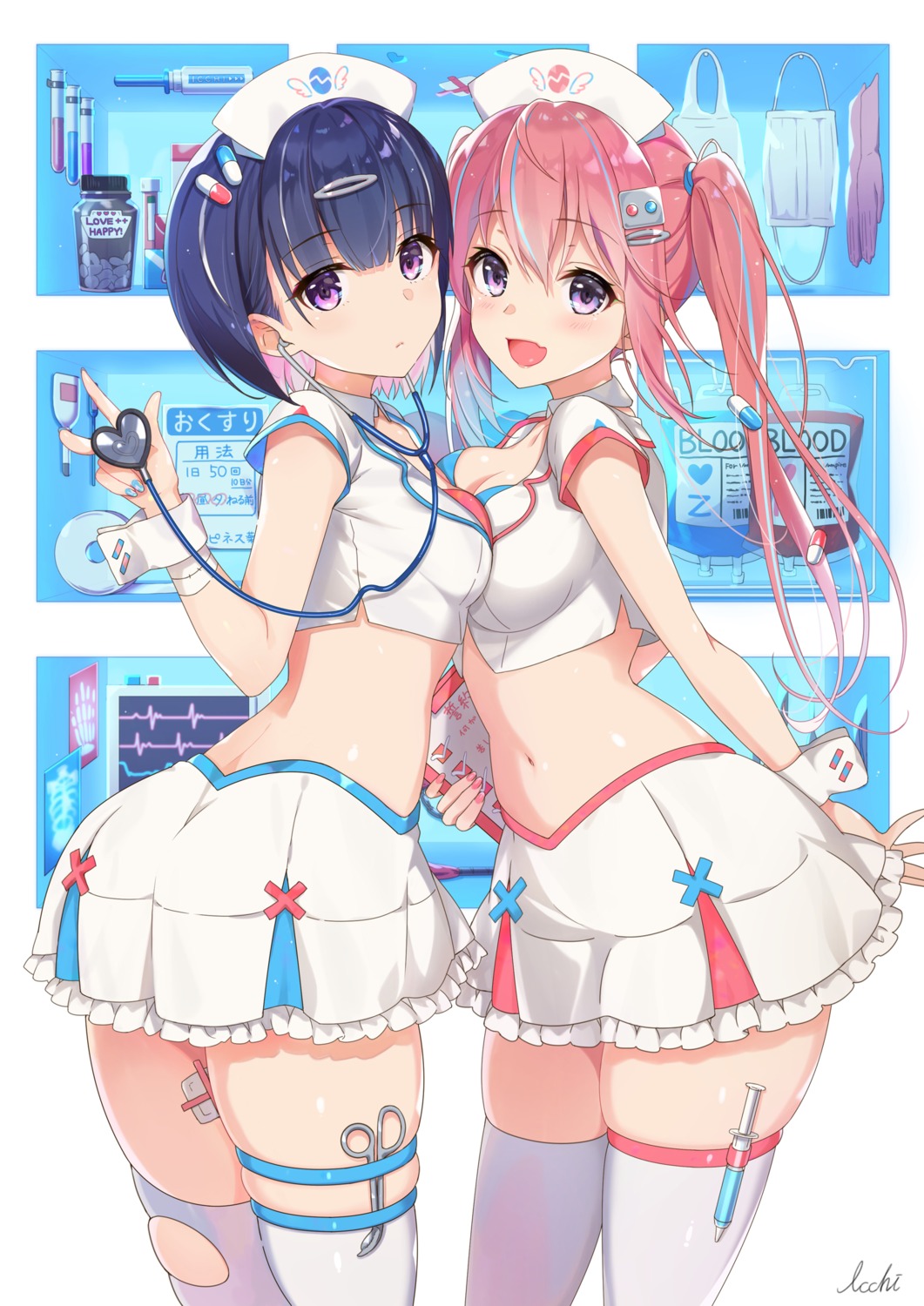 ass bra cleavage garter icchi nurse open_shirt symmetrical_docking thighhighs