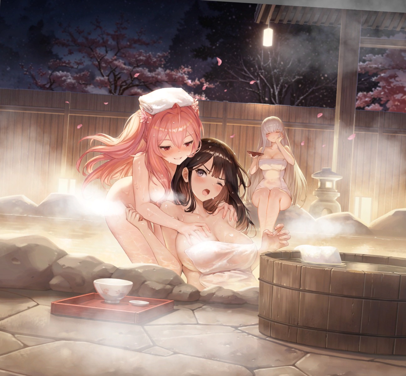 blade_(brown_dust_ii) brown_dust_ii censored liberta onsen sake tagme towel ventana wet yuri
