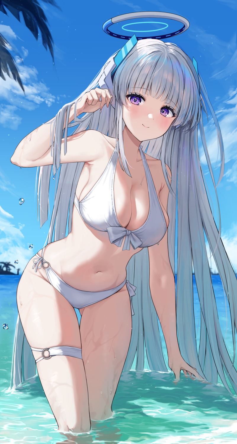 bikini blue_archive garter halo kuuhaku_(wutt5584) swimsuits ushio_noa wet