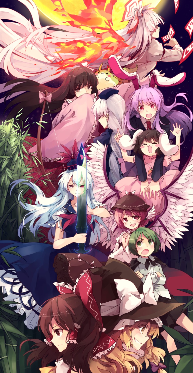 animal_ears fujiwara_no_mokou hakurei_reimu houraisan_kaguya inaba_tewi kamishirasawa_keine kirisame_marisa mystia_lorelei reisen_udongein_inaba shuzi sword touhou weapon wriggle_nightbug yagokoro_eirin