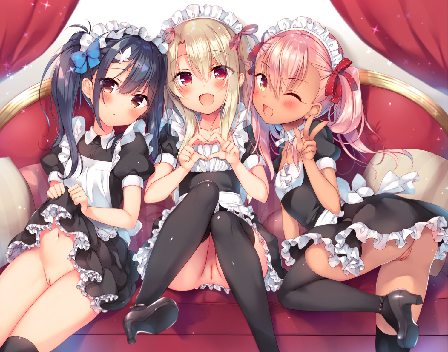 23.4° ass chloe_von_einzbern fate/kaleid_liner_prisma_illya fate/stay_night heels ichiri illyasviel_von_einzbern loli maid miyu_edelfelt nopan pussy skirt_lift thighhighs uncensored