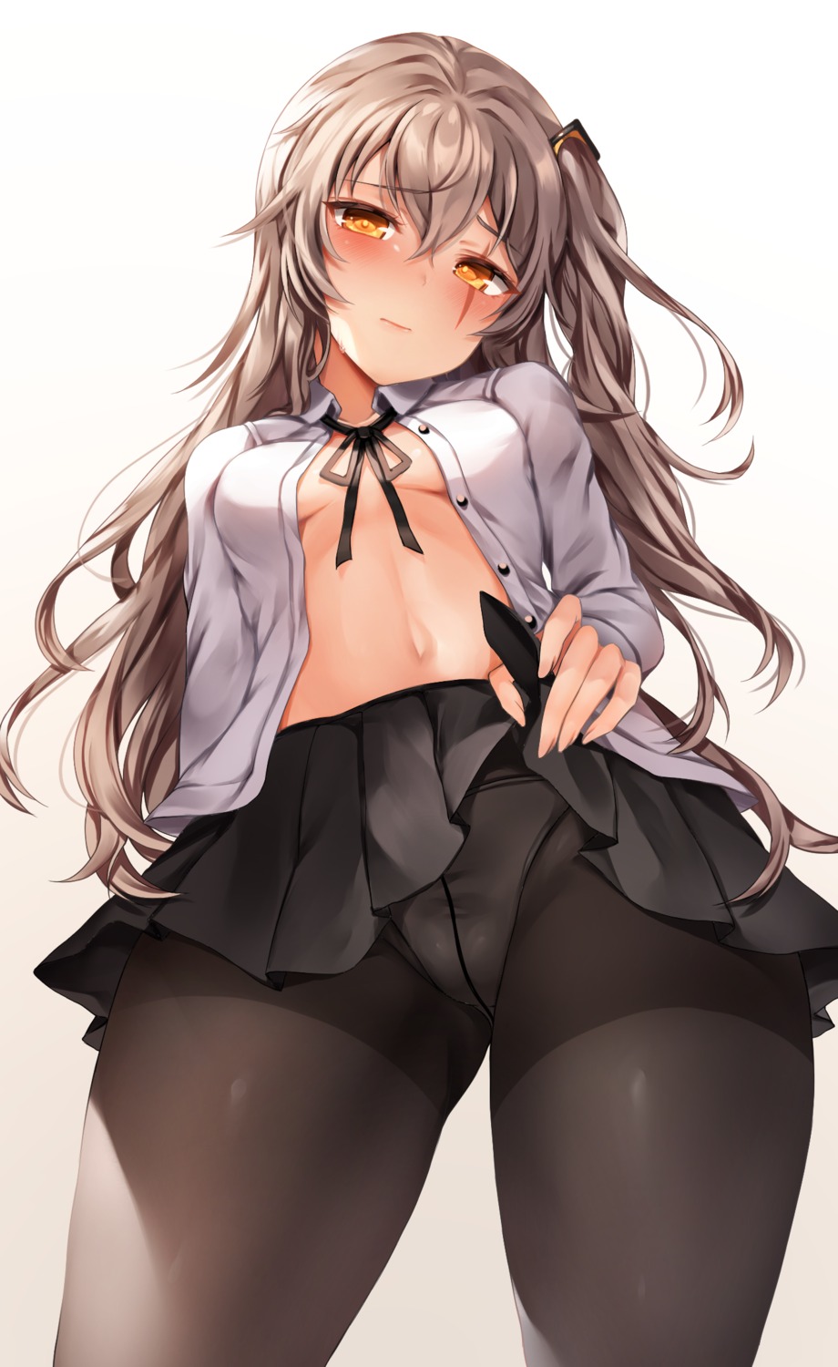 girls_frontline no_bra open_shirt pantsu pantyhose skirt_lift ump45_(girls_frontline) zerocat