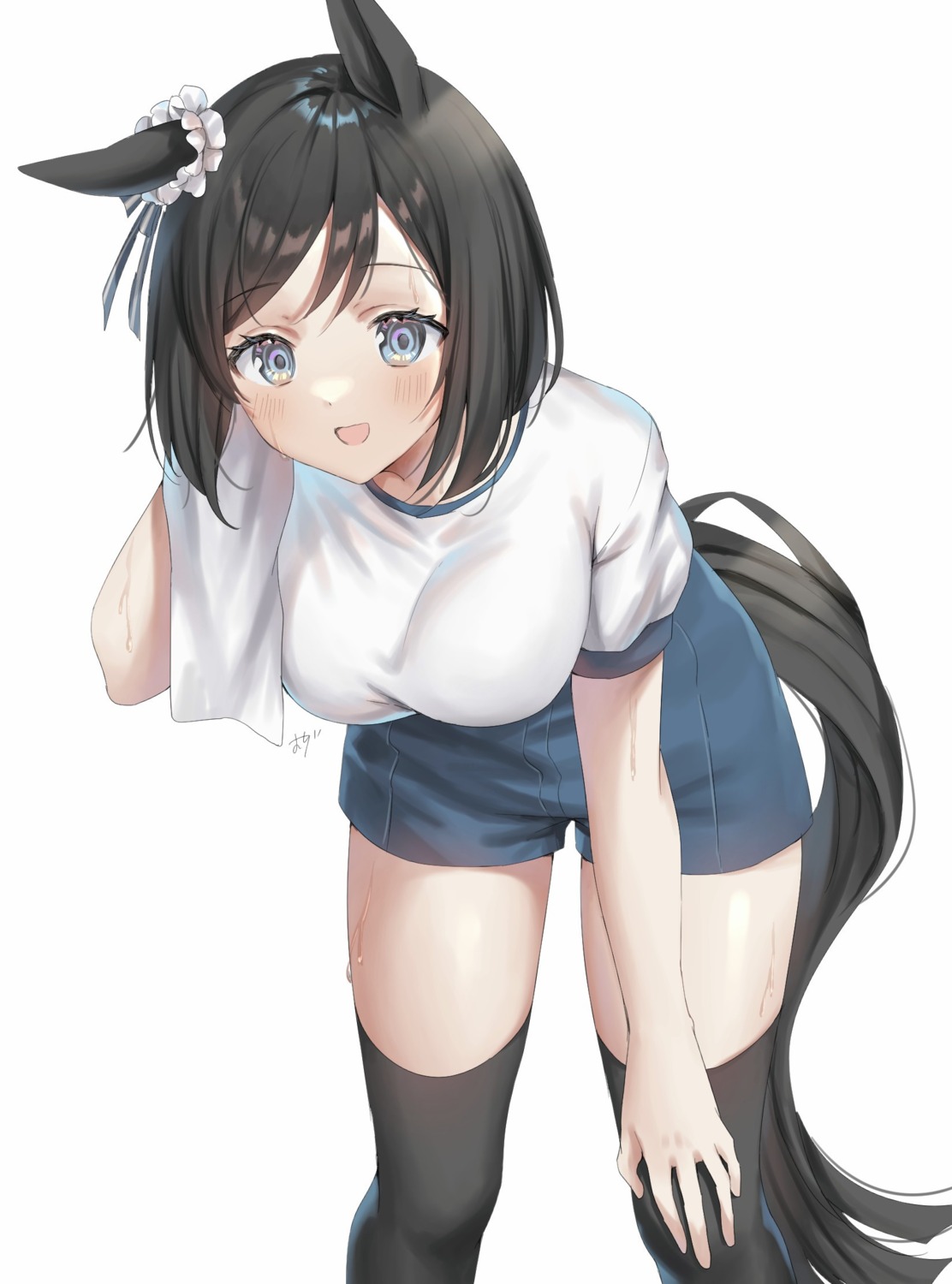 animal_ears gym_uniform oshage_(osyage921) tail thighhighs uma_musume_pretty_derby wet