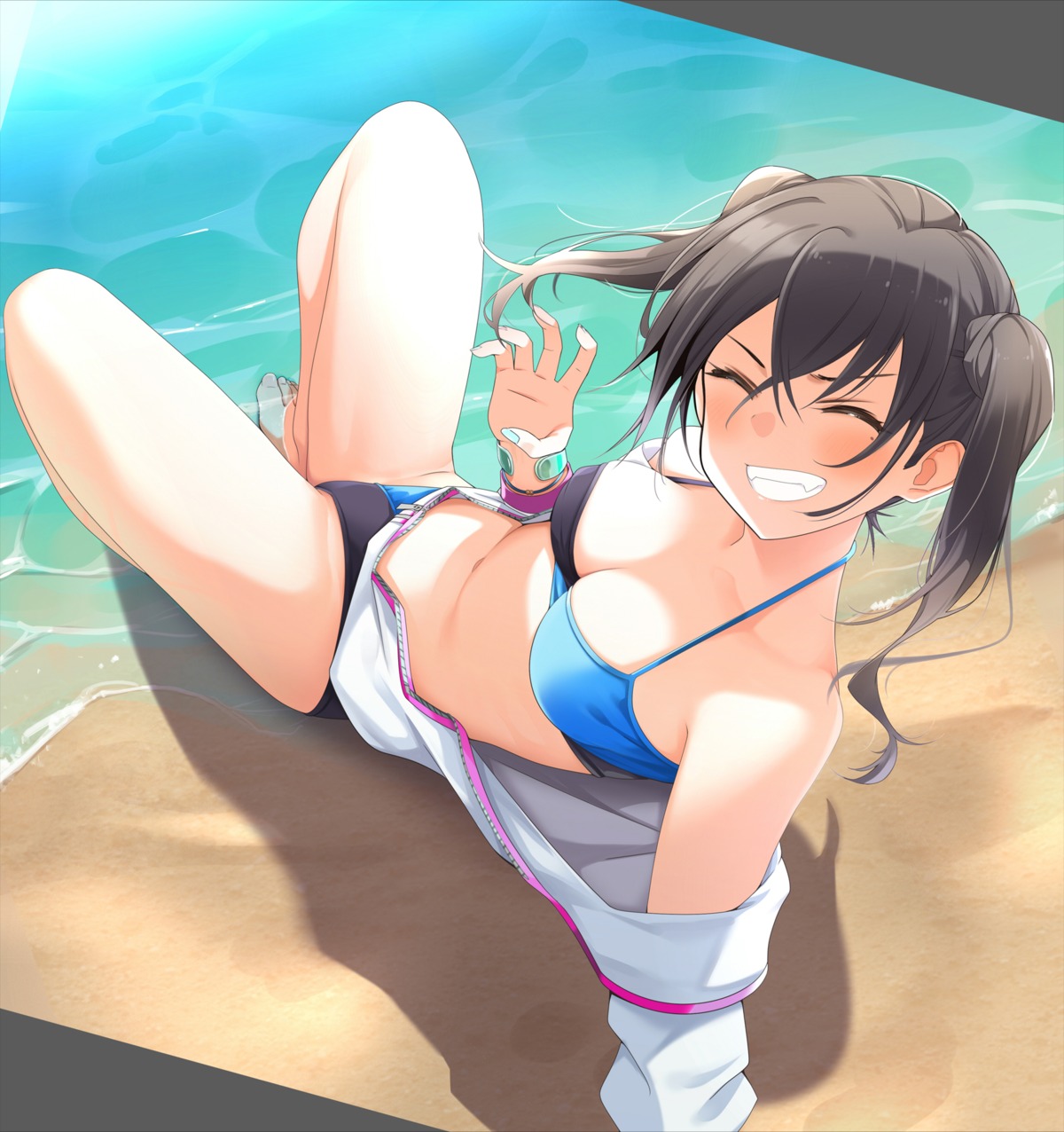 bikini cleavage fed open_shirt sunazuka_akira swimsuits the_idolm@ster the_idolm@ster_cinderella_girls wet