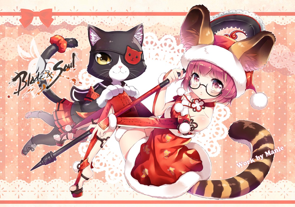 animal_ears blade_&_soul eyepatch manle megane neko tail thighhighs