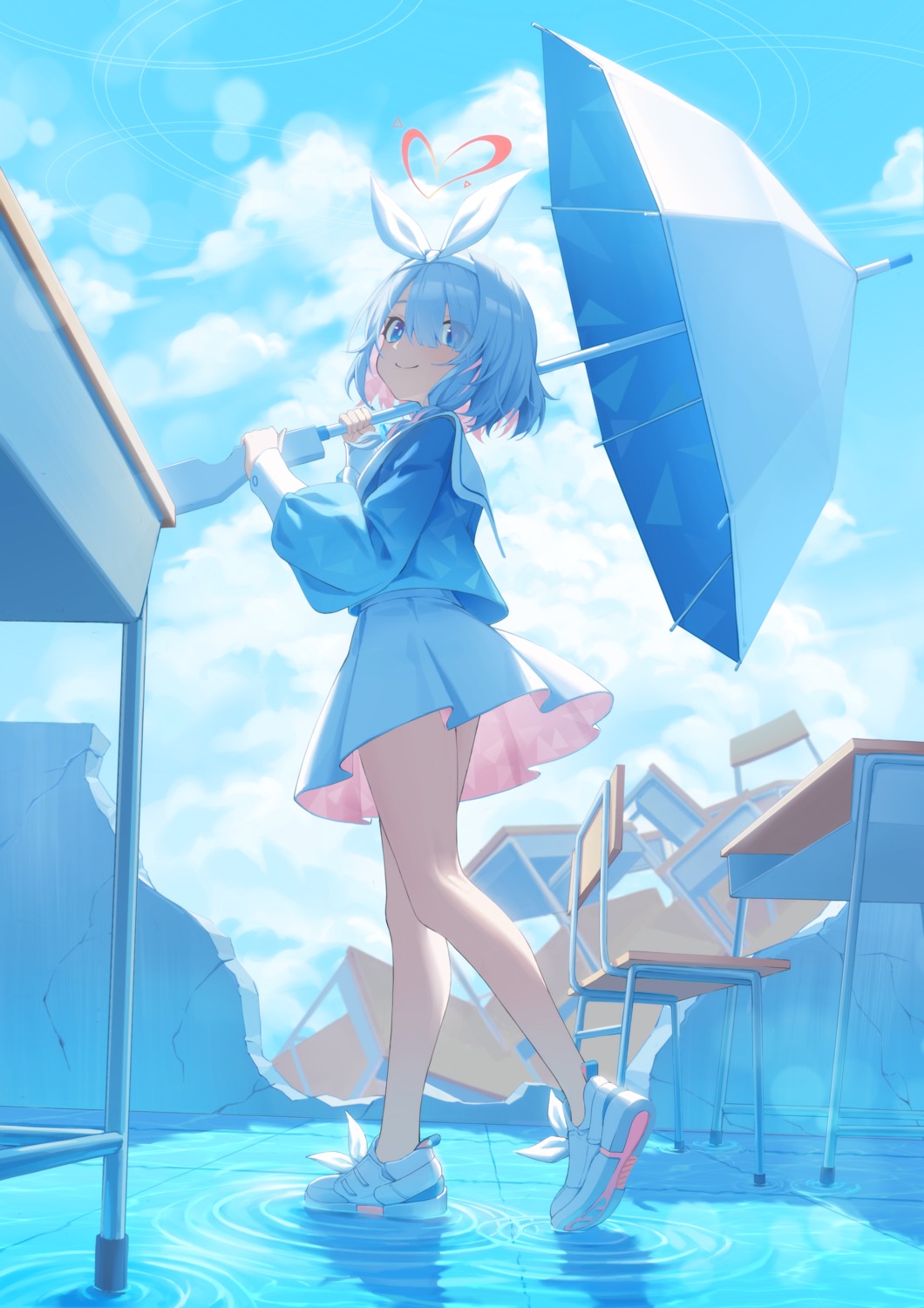 arona_(blue_archive) blue_archive gaoqiaoyuyin_takahashi gun halo seifuku umbrella
