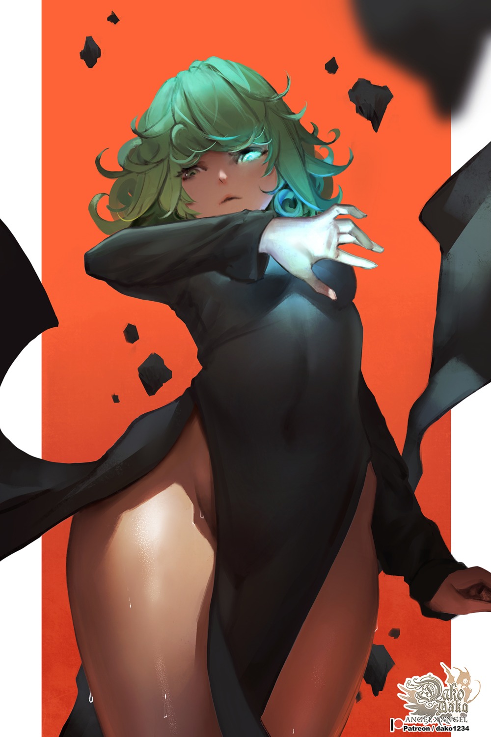 dress hu_dako nopan one_punch_man skirt_lift tatsumaki_(one_punch_man) wet