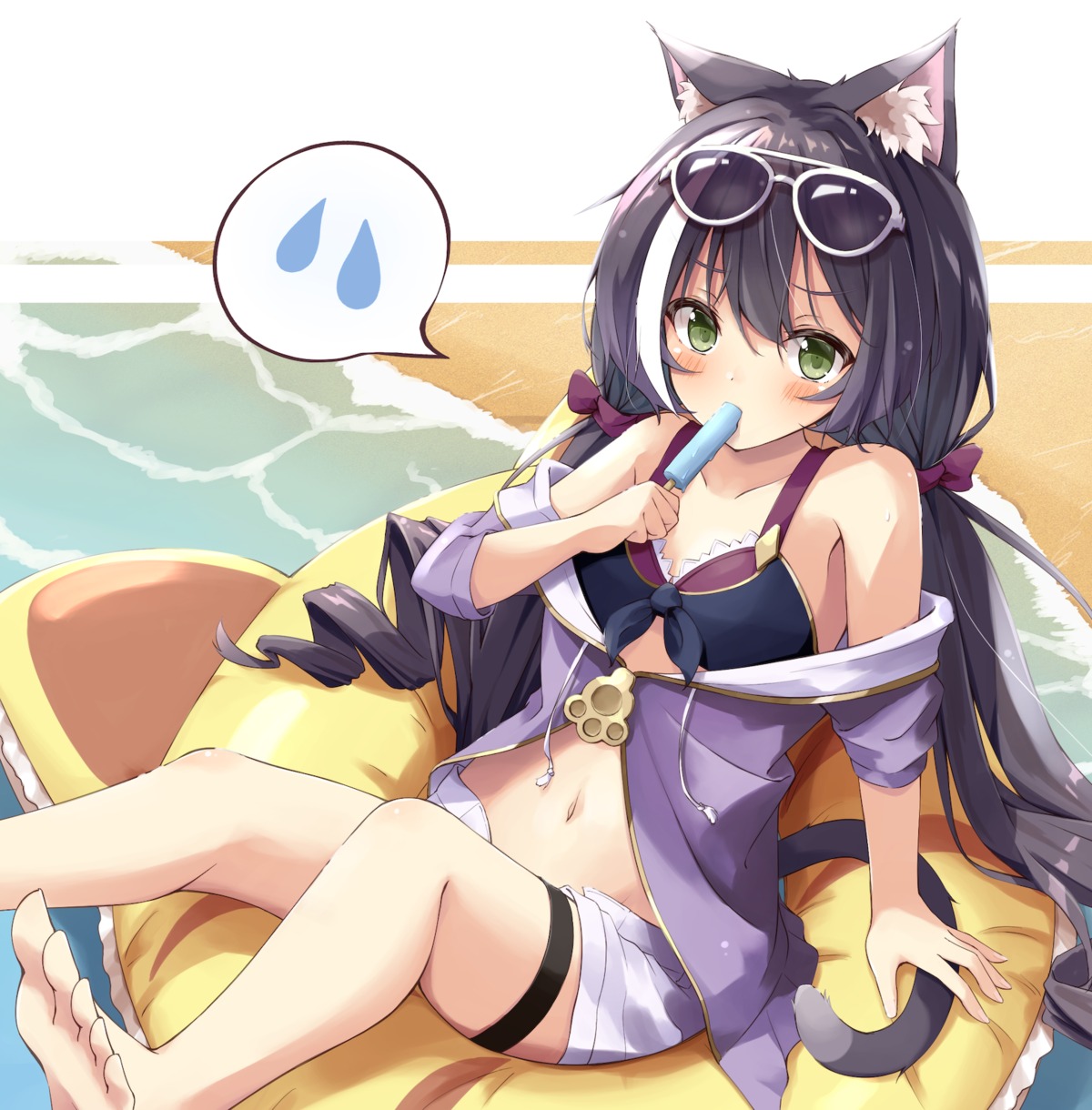 animal_ears bikini garter karyl_(princess_connect) megane minazuki_mizu nekomimi open_shirt princess_connect princess_connect!_re:dive swimsuits tail