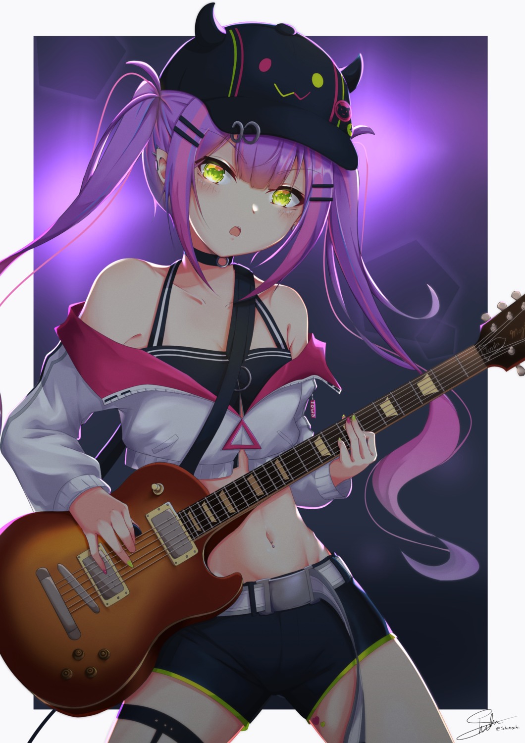 garter guitar hololive pointy_ears shiinochi tokoyami_towa
