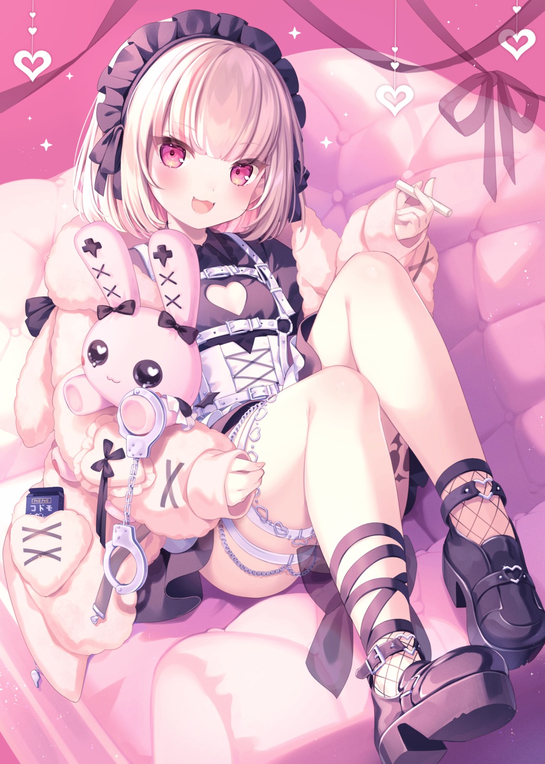 fishnets garter gothic_lolita komachi_pochi lolita_fashion makaino_ririmu nijisanji nijisanji_gamers smoking tattoo