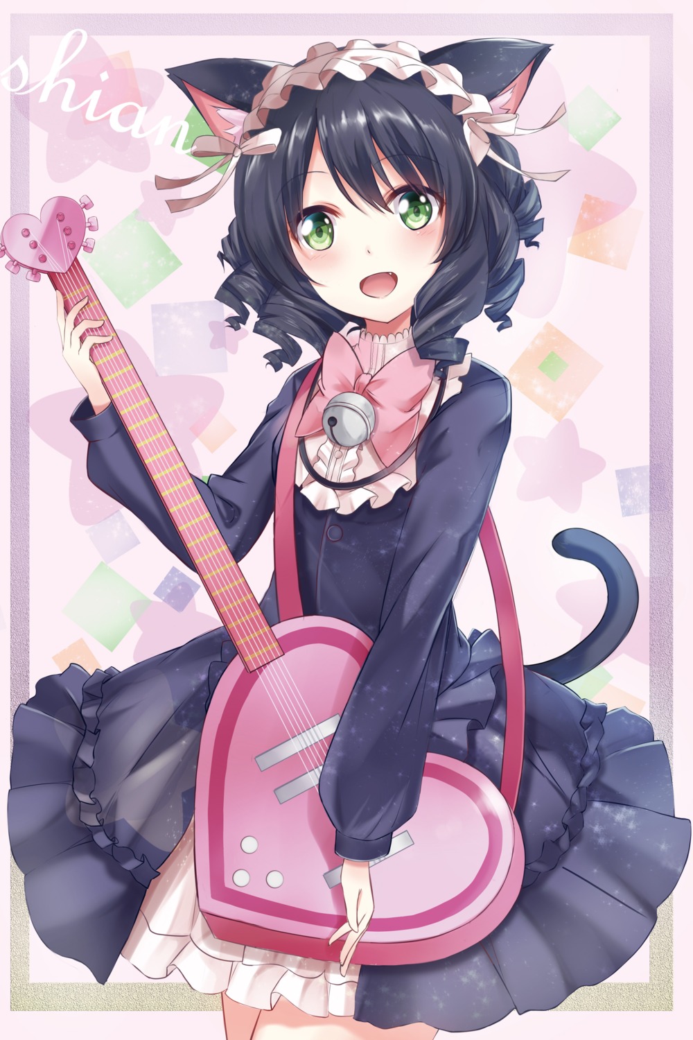 animal_ears cyan_(show_by_rock!!) dress guitar karumayu nekomimi show_by_rock!! tail