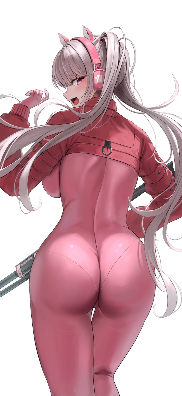 alice_(nikke) animal_ears ass bodysuit goddess_of_victory:_nikke gun hana_hebi headphones