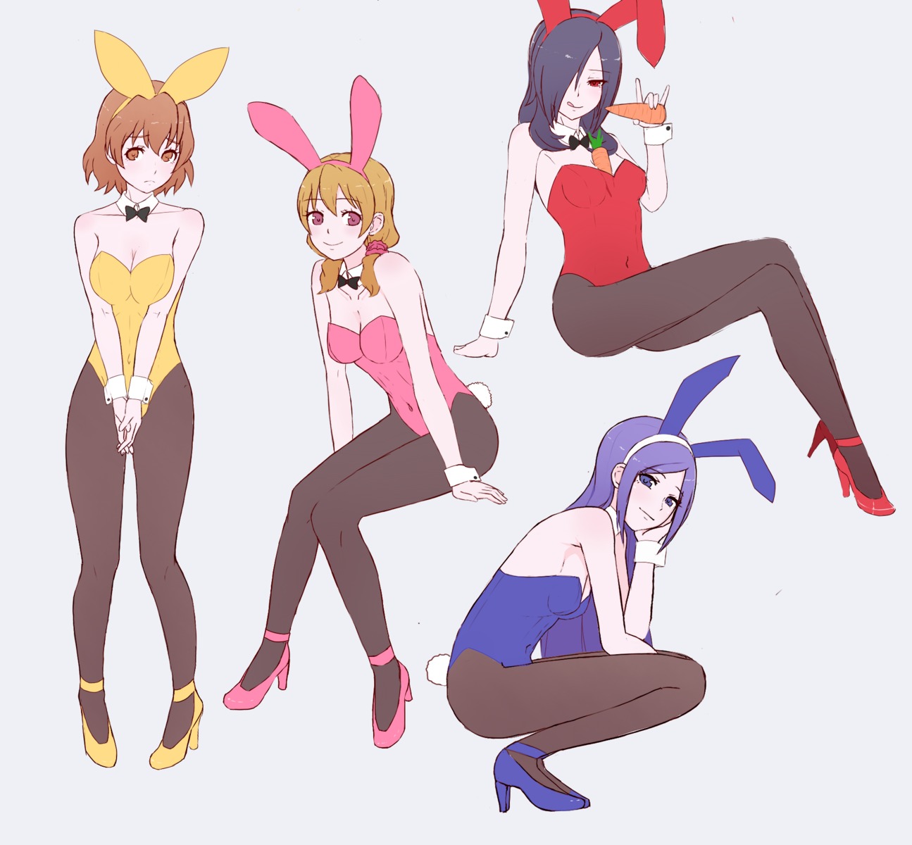 animal_ears aono_miki bunny_ears bunny_girl fresh_precure! higashi_setsuna momozono_love pantyhose precure tail unpale yamabuki_inori