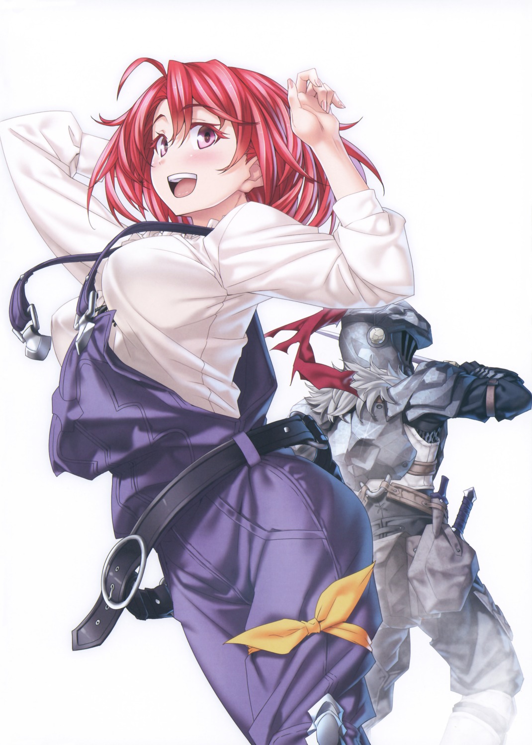 armor cow_girl goblin_slayer goblin_slayer_(character) kannatsuki_noboru overalls sword
