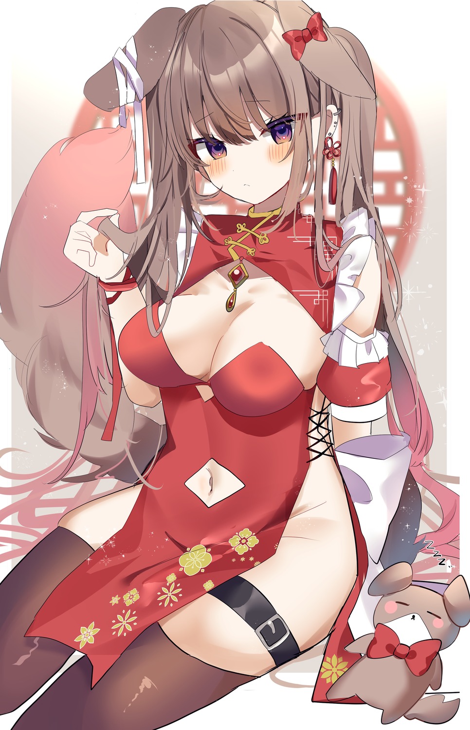 animal_ears bunny_ears chinadress garter no_bra tail thighhighs yunomi_(yunmu_g)