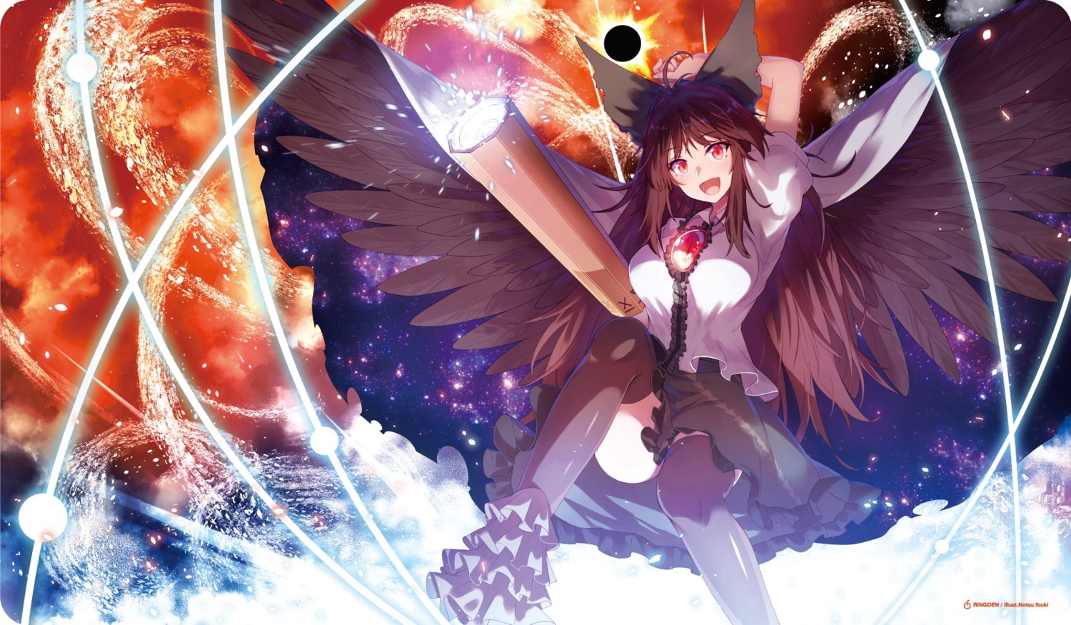 ibuki_notsu reiuji_utsuho thighhighs touhou weapon wings