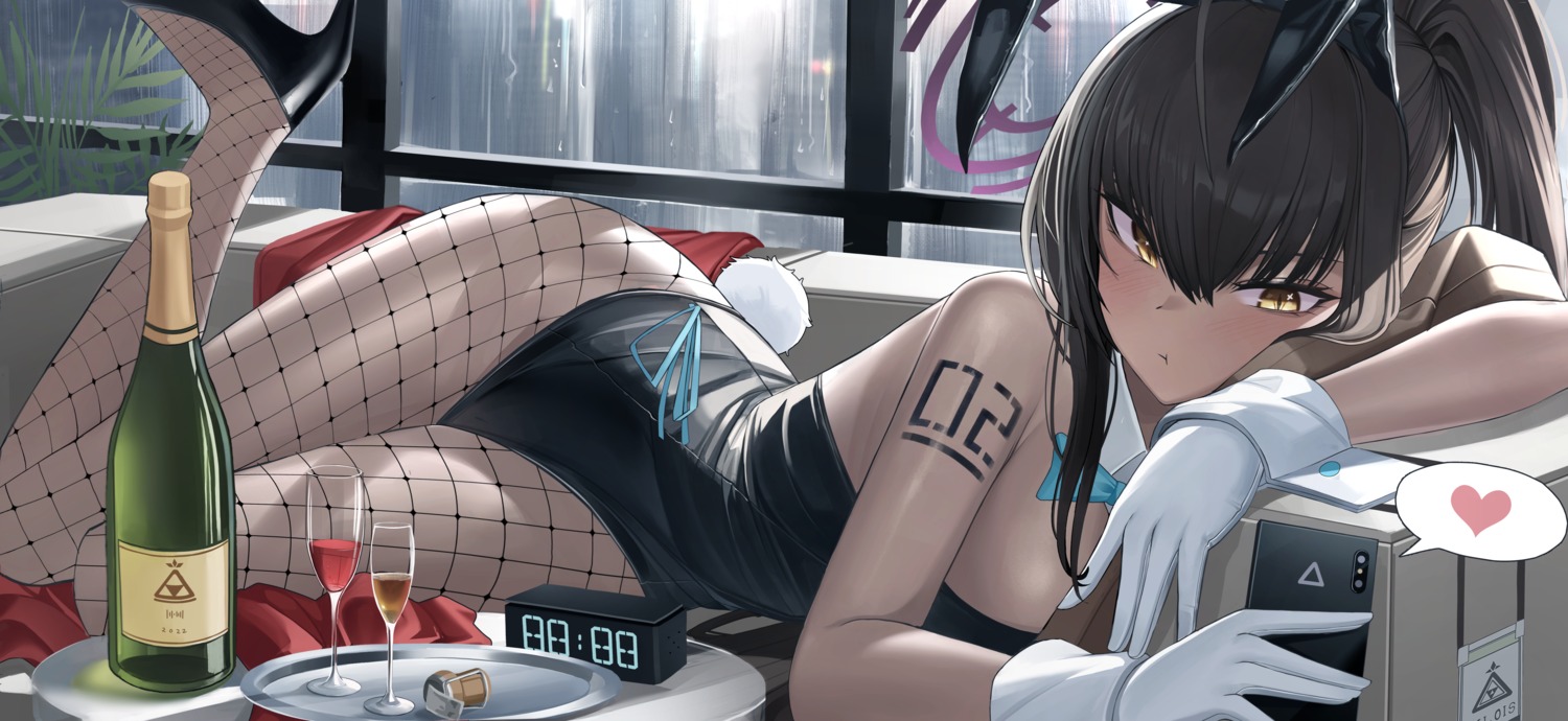 animal_ears blue_archive bunny_ears bunny_girl fishnets halo heels kakudate_karin pang-yo pantyhose tail tattoo