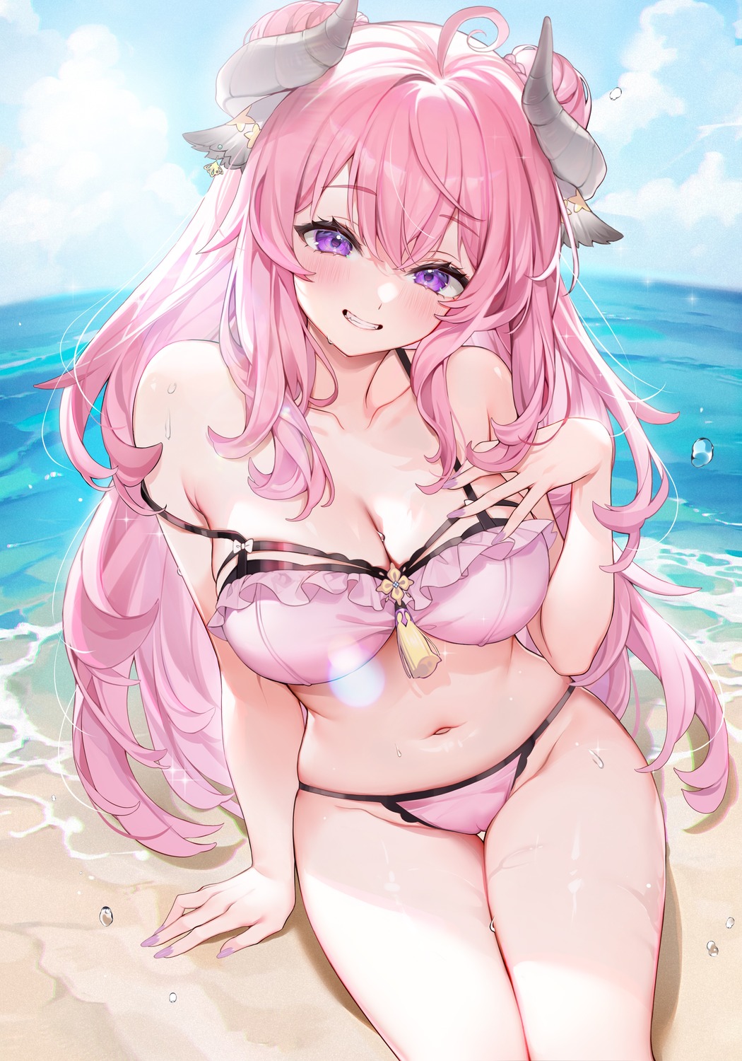 animal_ears bikini cameltoe horns indie_virtual_youtuber machi_(7769) swimsuits wet yan_hua_(vtuber)