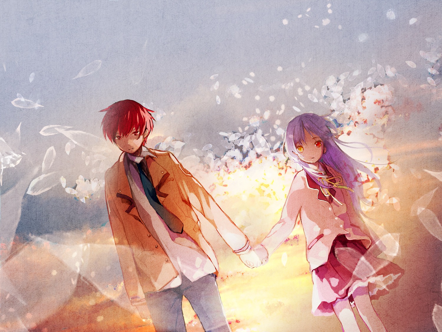 angel_beats! heterochromia otonashi_yuzuru seifuku tachibana_kanade yuu_(plasm)