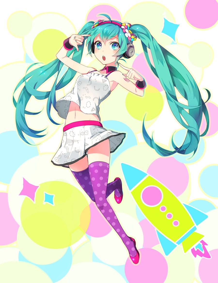 hatsune_miku headphones thighhighs tyuh vocaloid