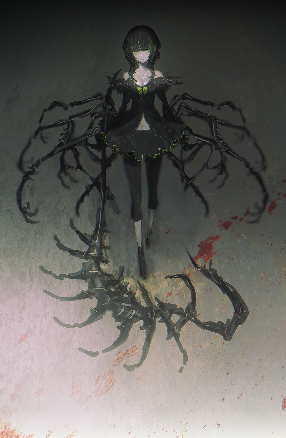 black_rock_shooter cleavage dead_master huke weapon wings